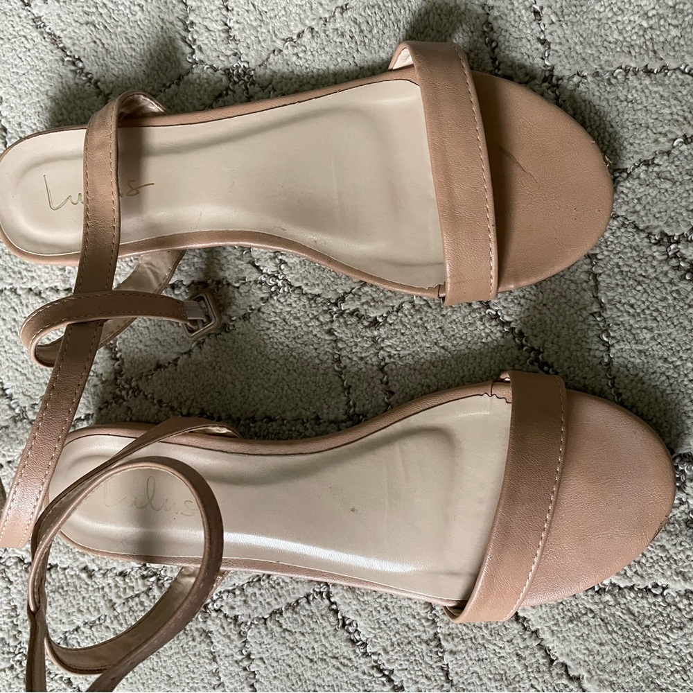 Lulu's Tan Minimalist Sandals with Two-Strap Design